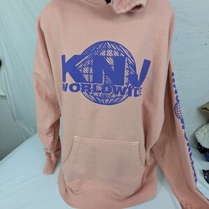 KNJ Worldwide Salmon Pink Hoodie with Blue Graphics XXL